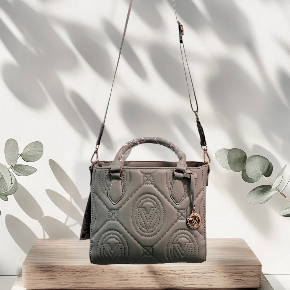 Valentino Orlandi Quilted Bag in Gray Vegan Leather w Guitar Crossbody Strap - Picture 2 of 16
